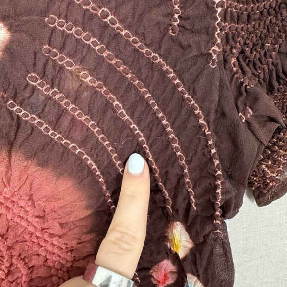 Original Tee Women Top Small Wine Silk Textured Tie Dye Hippie Boho Gypsy Blouse - Picture 4 of 11